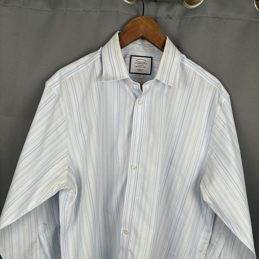 Charles Tyrwhitt Mens Classic Non-Iron Striped Dress Shirt Blue White 16.5/33 - Picture 3 of 8